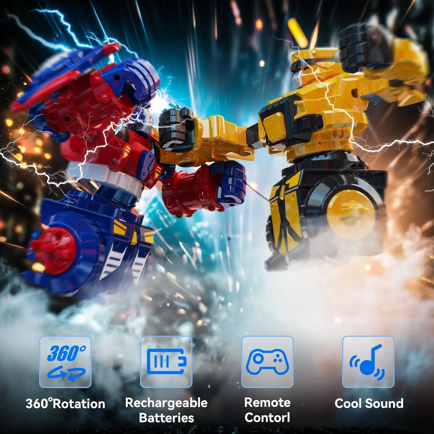 Holyton Boxing Robots - 360° Rotating Remote Control Fighting Robots with Shields & Fist Weapons, Battle Toy for Boys Aged 5-12, Ideal Robot Boxing Gift for Kids (Yellow)