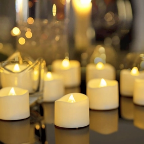 Homemory 48-Pack Novelty Flickering Flameless Tea Lights Candles, 200 Hours Battery-Operated LED Fake Candles for Wedding Table Centerpieces,Proposal,Anniversary, Ivory Base, Ø1.5'' × H1.3''