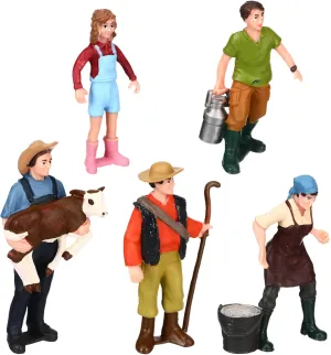 HOMSFOU 5Pcs Miniature Painted Figures Realistic Farm People Models for Durable Figurines for Model Displays and Includes Farmer Family Characters