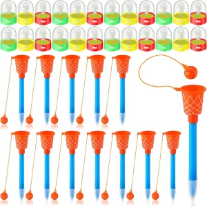 Honoson 48 Pieces Basketball Party Favors for School 24 Pcs Mini Basketball Games and 24 Pcs Sports Pens Hoop Toys Shooting Games for Desktop Table Decorations