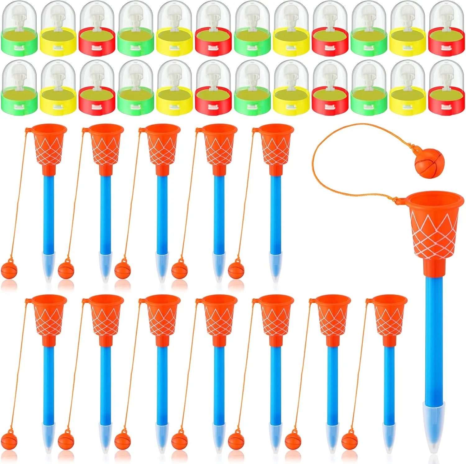 Honoson 48 Pieces Basketball Party Favors for School 24 Pcs Mini Basketball Games and 24 Pcs Sports Pens Hoop Toys Shooting Games for Desktop Table Decorations