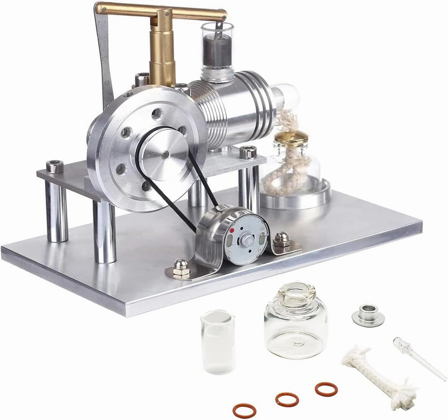 Hot Air Stirling Motor Power Generator Alpha Engine Model Educational Physics Experiment Kit(B)