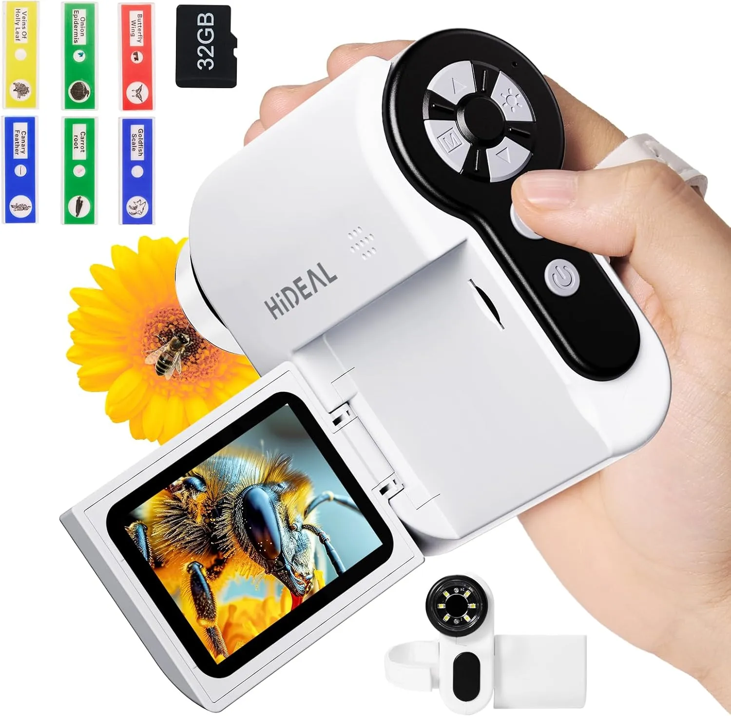 HP20 IPS Microscope for Kids: [3-in-1] [Easy and Fun] 2" Portable Handheld Microscope Miniscope, Pocket Mini Scope Educational Science Kit, Birthday Gifts for Kids, 32GB, White