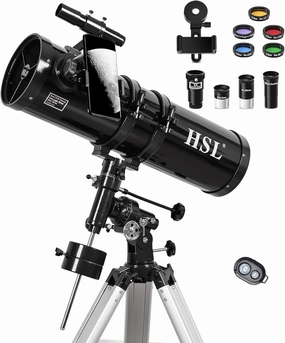 HSL 150EQ Astronomical Reflector Telescope for Adults high Powered,150mm Aperture Professional Telescopes for Adults Astronomy,Comes with 5 Color Filters Set and 3X Barlow Lens Black