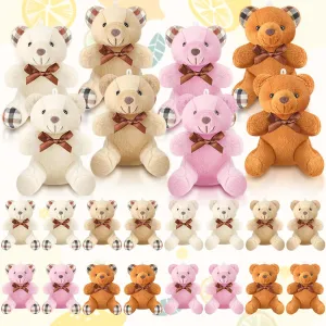 HyDren 24 Pcs Mini Bear Stuffed Animal 4 Inch Small Soft Tiny Bear Bulk Animal Doll Keychain for Birthday Baby Shower Party Decor(Light Brown, Dark Brown, Pink, Beige)