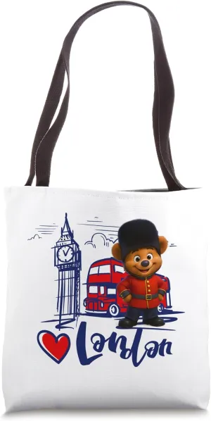 I Love London, London UK Teddy Bear Sketch Drawing Skyline Tote Bag