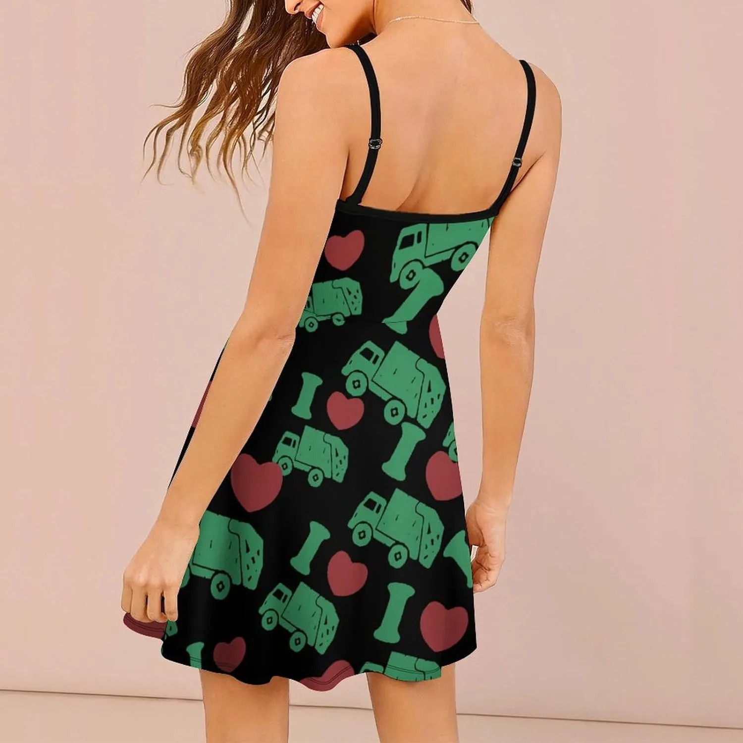 I Love Trash Garbage Trucks Women's Sleeveless Mini Dress Slip Tank Swing Sundress Party Club