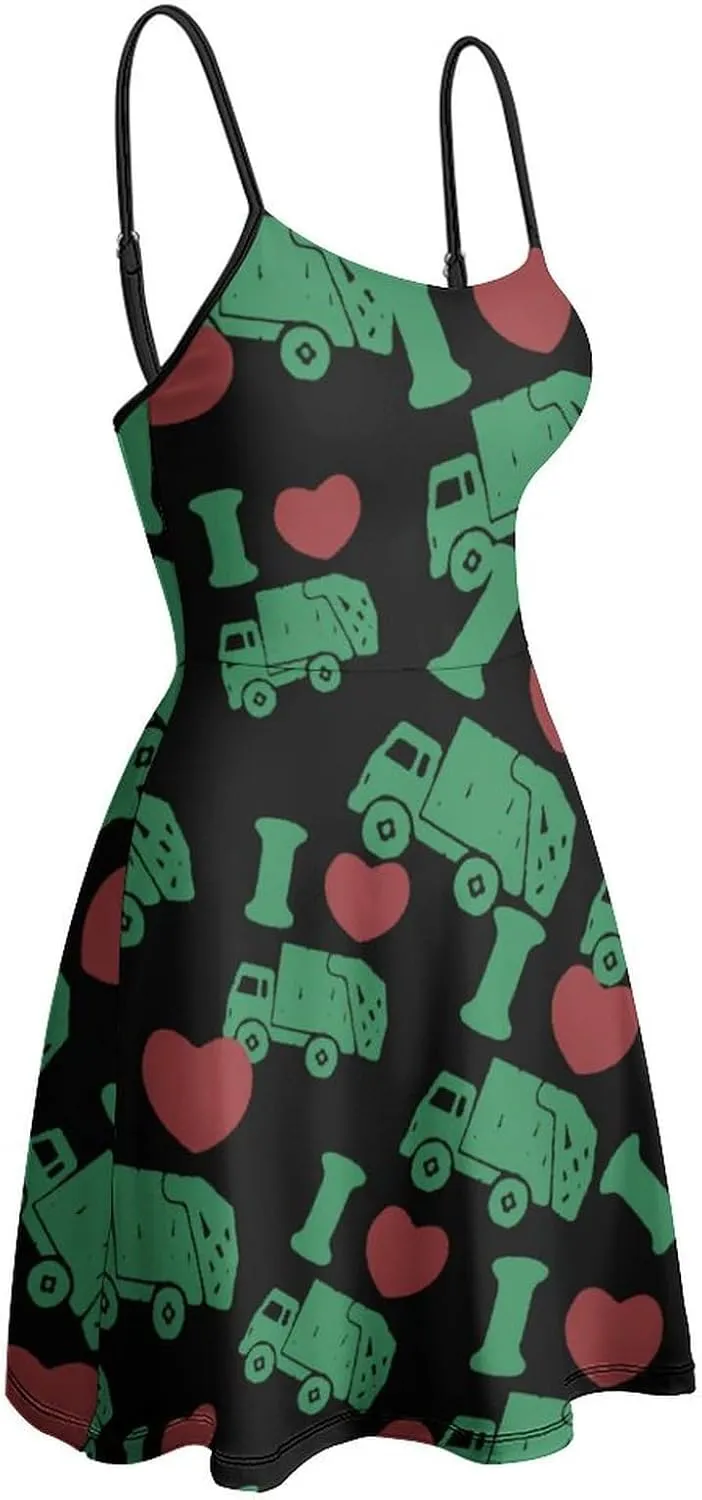 I Love Trash Garbage Trucks Women's Sleeveless Mini Dress Slip Tank Swing Sundress Party Club