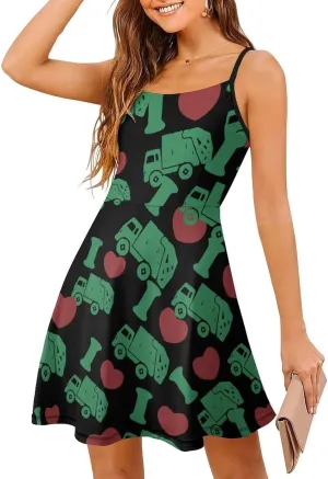 I Love Trash Garbage Trucks Women's Sleeveless Mini Dress Slip Tank Swing Sundress Party Club