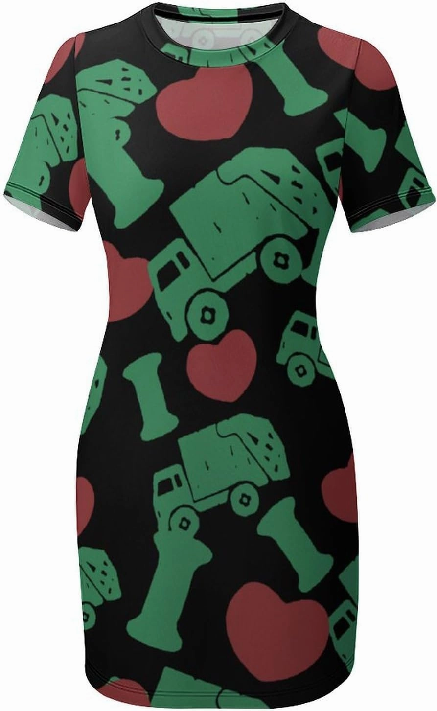I Love Trash Garbage Trucks Mini Sexy Dress for Women Bodycon Short Sleeve Summer Party Club Dresses