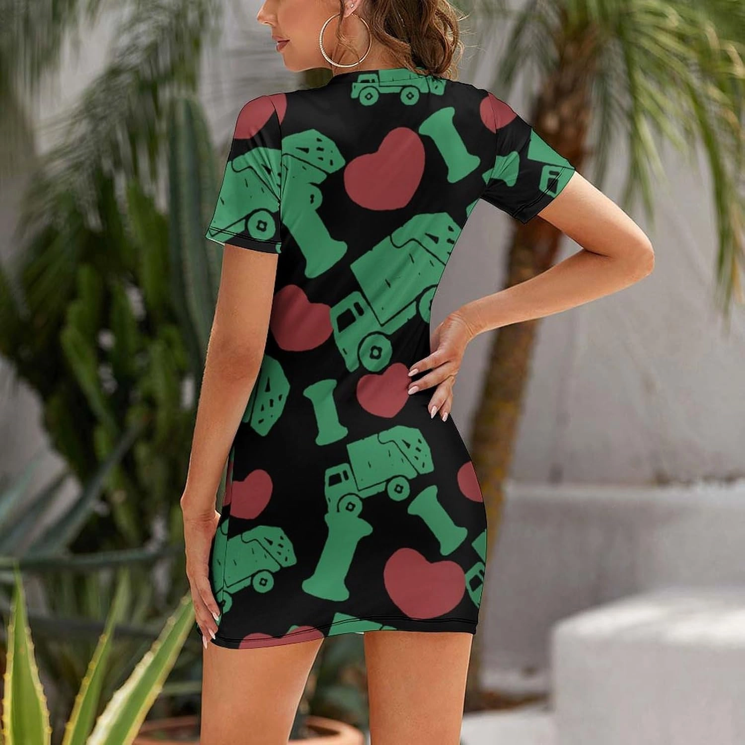 I Love Trash Garbage Trucks Mini Sexy Dress for Women Bodycon Short Sleeve Summer Party Club Dresses