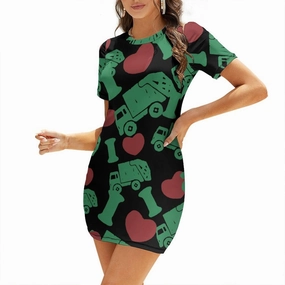 I Love Trash Garbage Trucks Mini Sexy Dress for Women Bodycon Short Sleeve Summer Party Club Dresses