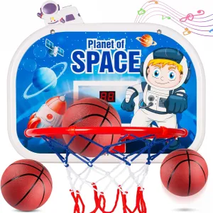 Indoor Basketball Hoop for Kids, Mini Basketball Hoop Over The Door, Cartoon Kids Basketball Shooting Toys for Boys Age 5 6 7 8 9 10 , Mini Hoop with Electronic Scoreboard & 3 Balls