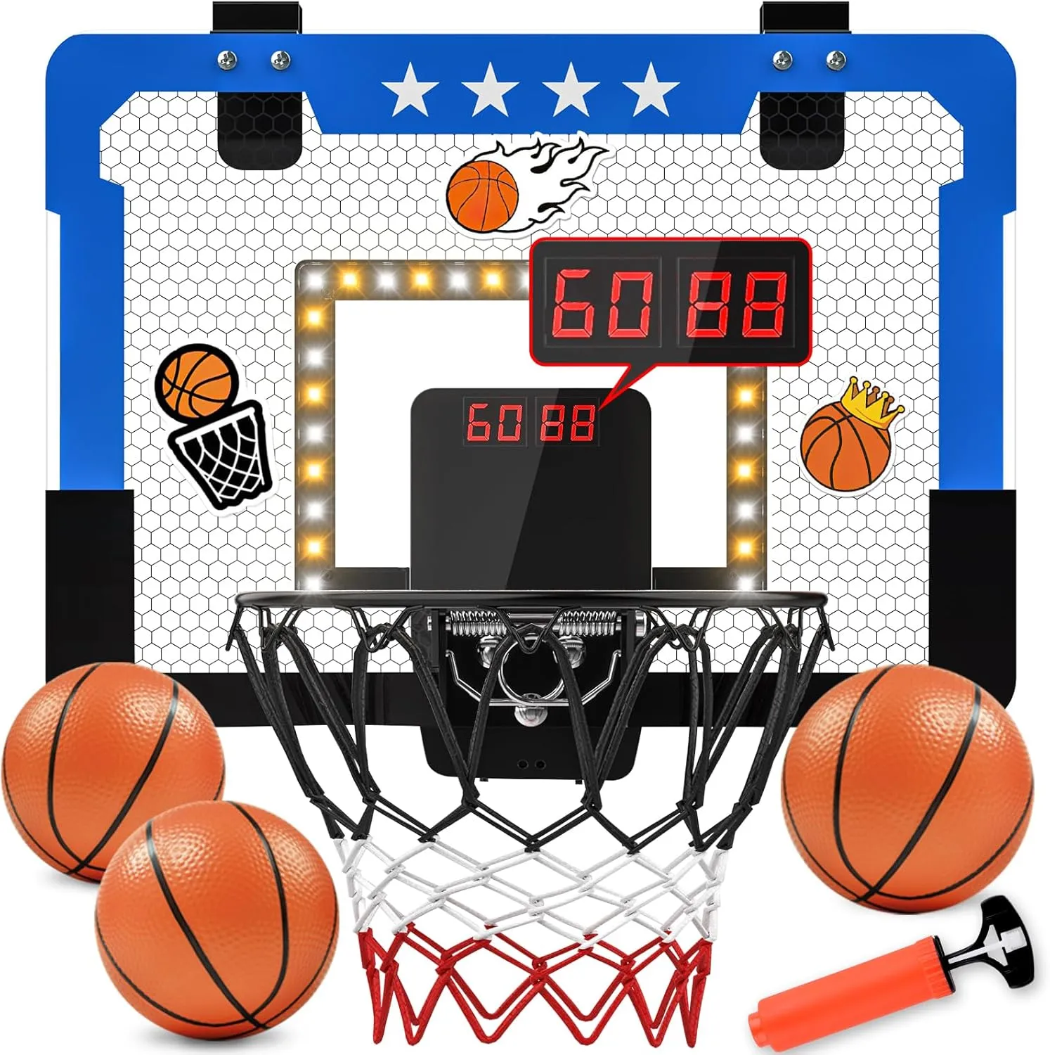 Indoor Basketball Hoop for Kids, Mini Basketball Hoop with Double Electronic Scoreboard and LED Light, Over The Door Basketball Gifts Toys for 5 6 7 8 9 10 11 12 Year Old Boys (East Blue)