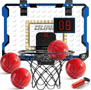 Indoor Basketball Hoop for Kids, Over The Door Mini Basketball Hoops, LED Light Mini Hoop with Scoreboard & 4 Balls, Kids Basketball Hoop Sport Toys Gifts for 5 6 7 8 9 10 11 12 Year Old Boys