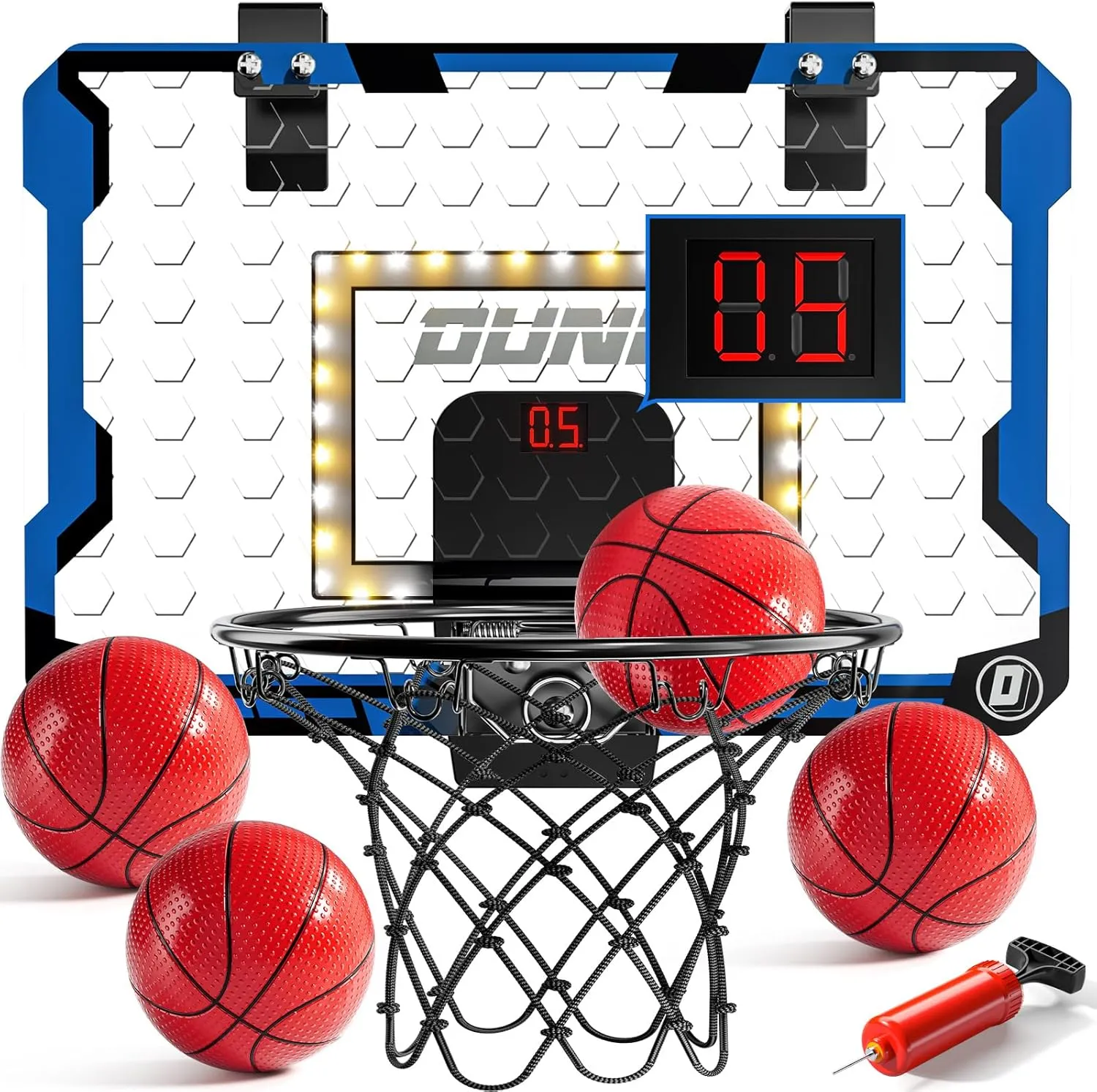 Indoor Basketball Hoop for Kids, Over The Door Mini Basketball Hoops, LED Light Mini Hoop with Scoreboard & 4 Balls, Kids Basketball Hoop Sport Toys Gifts for 5 6 7 8 9 10 11 12 Year Old Boys