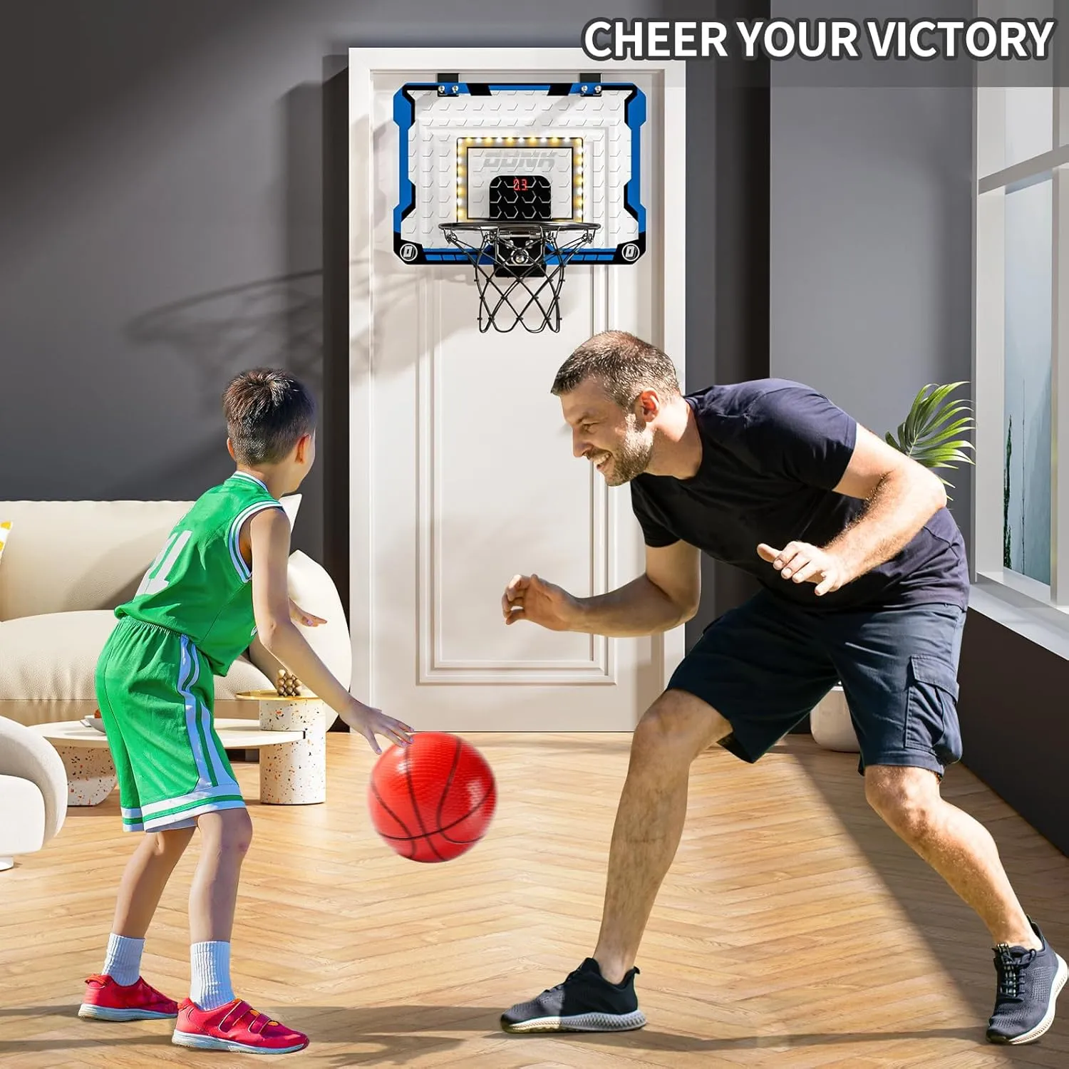 Indoor Basketball Hoop for Kids, Over The Door Mini Basketball Hoops, LED Light Mini Hoop with Scoreboard & 4 Balls, Kids Basketball Hoop Sport Toys Gifts for 5 6 7 8 9 10 11 12 Year Old Boys