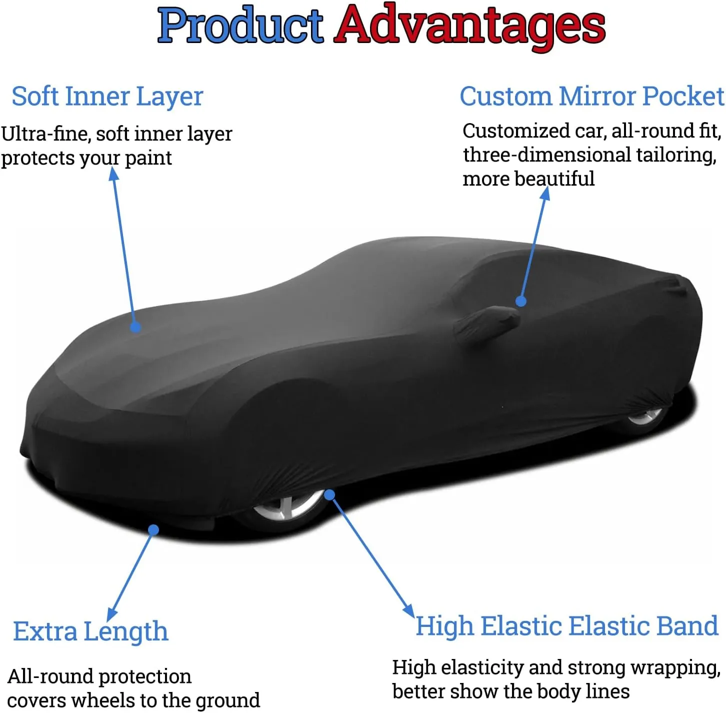 Indoor Car Cover Custom Fit for Corvette C7 C6 C5 C4 Luxurious Soft Stretch Satin Car Cover Breathable Dust-Proof for Underground Garage, Car Show
