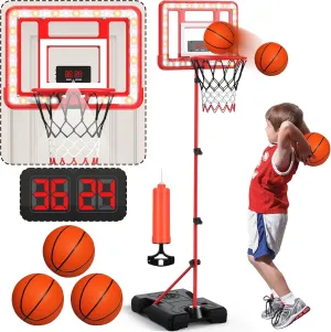 Indoor Mini Basketball Hoop with Scoreboard & Timer, Kids Toddler Adjustable Height 3ft-5.8ft Stand Basketball Hoop Goal Toy for Outdoor Backyard,Sports Game for Boys Age 3-12