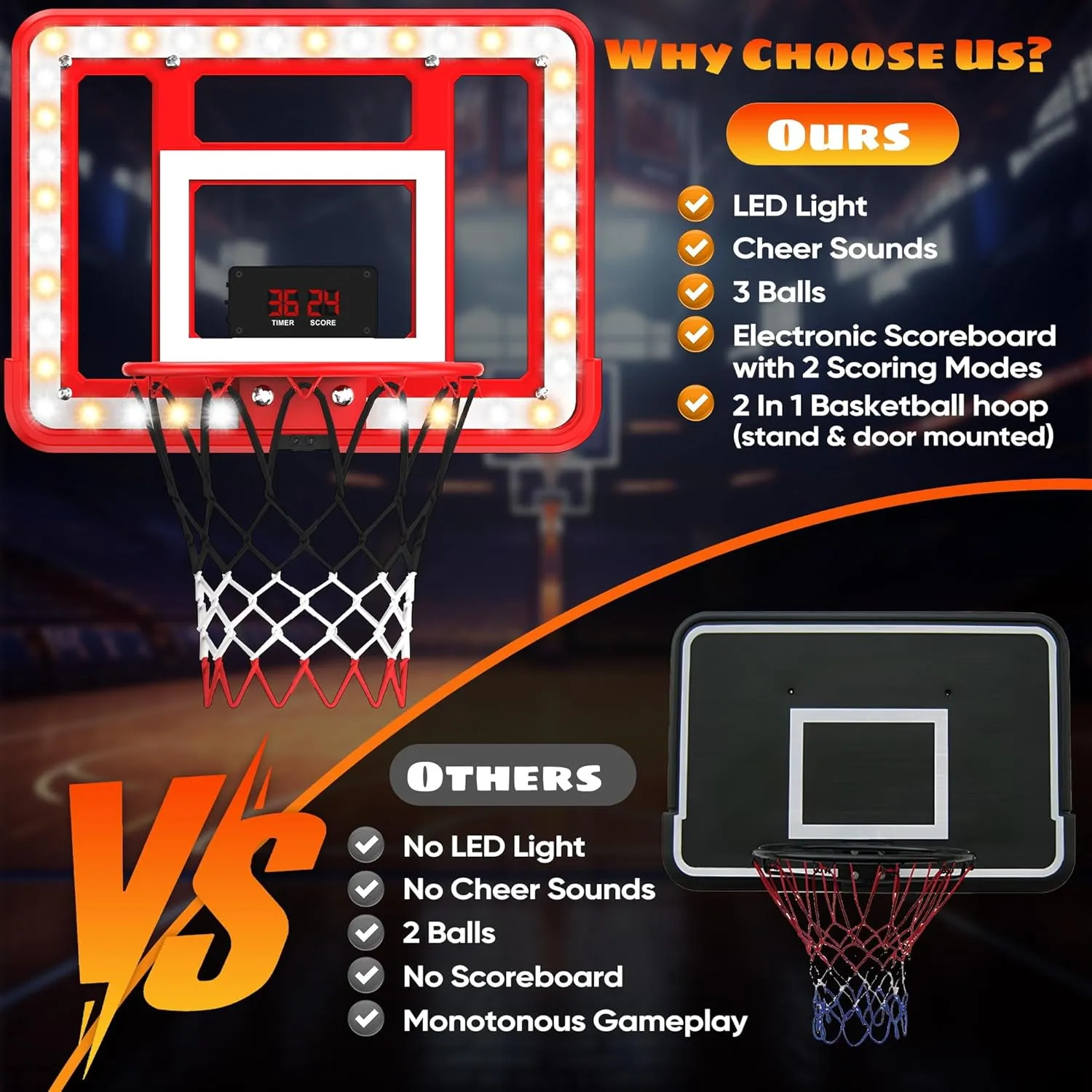 Indoor Mini Basketball Hoop with Scoreboard & Timer, Kids Toddler Adjustable Height 3ft-5.8ft Stand Basketball Hoop Goal Toy for Outdoor Backyard,Sports Game for Boys Age 3-12