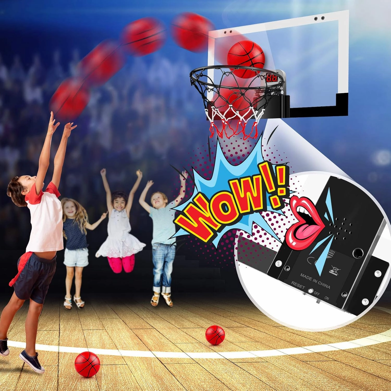 Indoor Basketball Hoop Boys Gifts for Teens and Adults Door Room Basketball Hoop Mini Hoop with Electronic Scoreboard, 3 Balls and Batteries Basketball Toys for 8 9 10 11 12