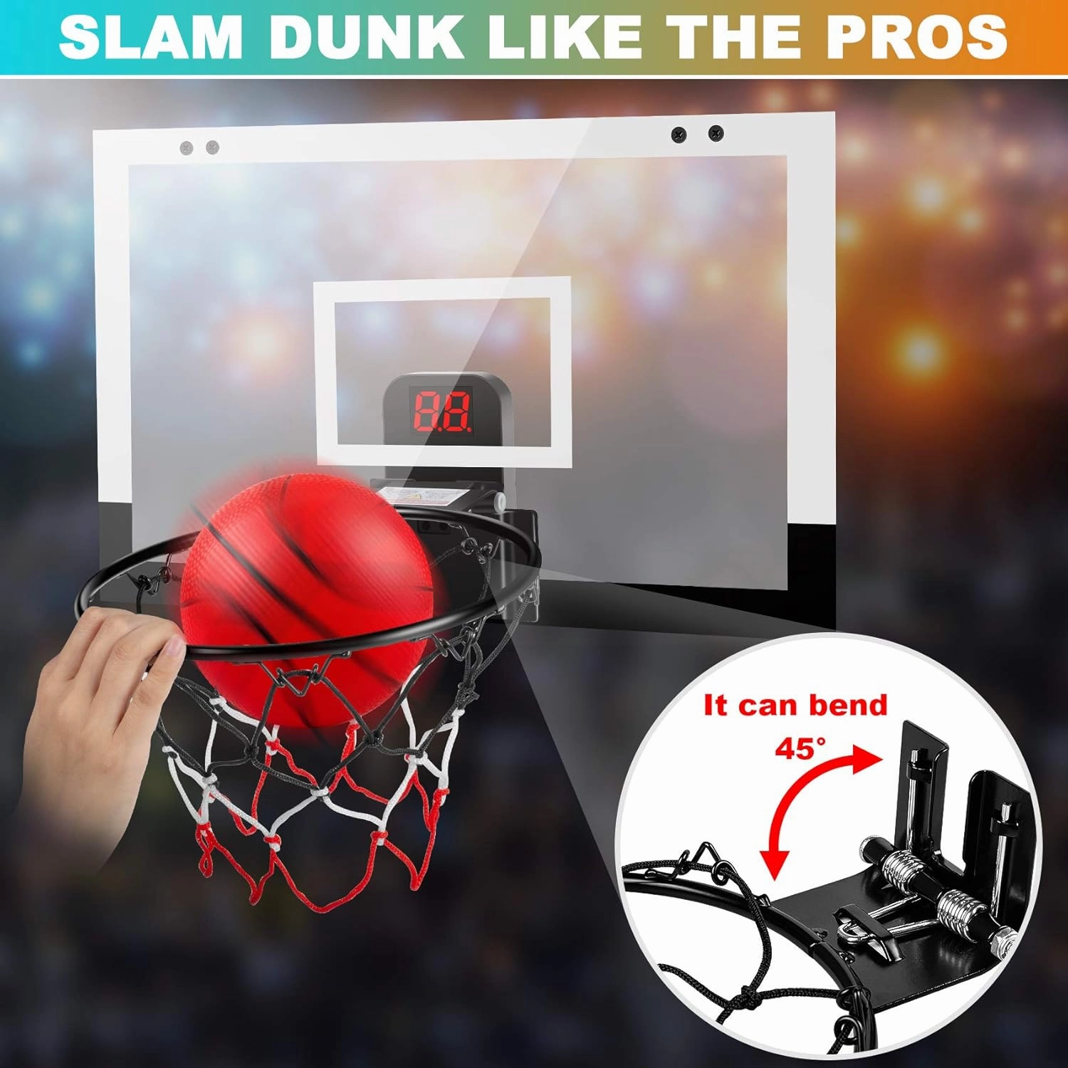 Indoor Basketball Hoop Boys Gifts for Teens and Adults Door Room Basketball Hoop Mini Hoop with Electronic Scoreboard, 3 Balls and Batteries Basketball Toys for 8 9 10 11 12