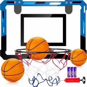 Indoor Basketball Hoop for Kids and Adults with Scorer with 2 Scoring Methods, Door Room Basketball Mini Hoop with 3 Batteries and Balls, Basketball Accessories for Teen Boy Gifts