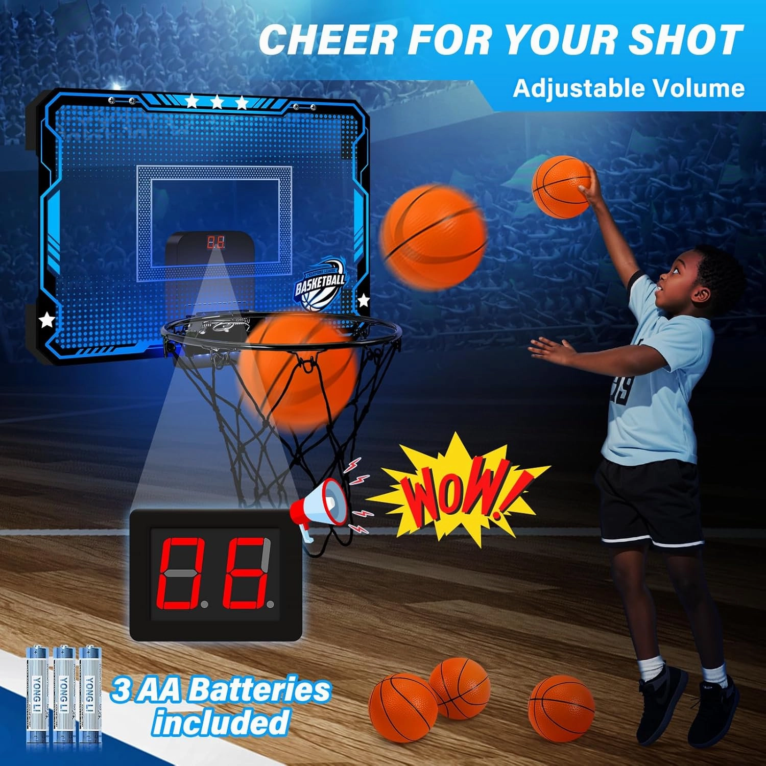 Indoor Mini Basketball Hoop for Kids - Over The Door Basketball Hoop with Balls, blue