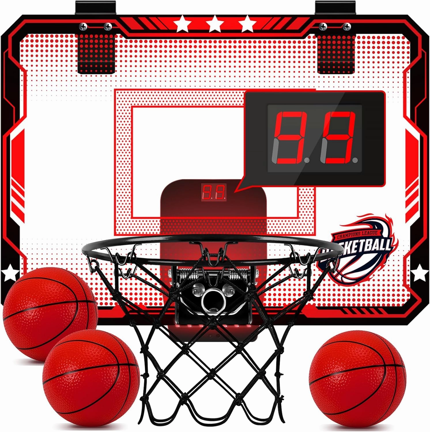 Indoor Mini Basketball Hoop for Kids - Over The Door Basketball Hoop with Balls, red