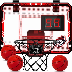 Indoor Mini Basketball Hoop for Kids - Over The Door Basketball Hoop with Balls, red