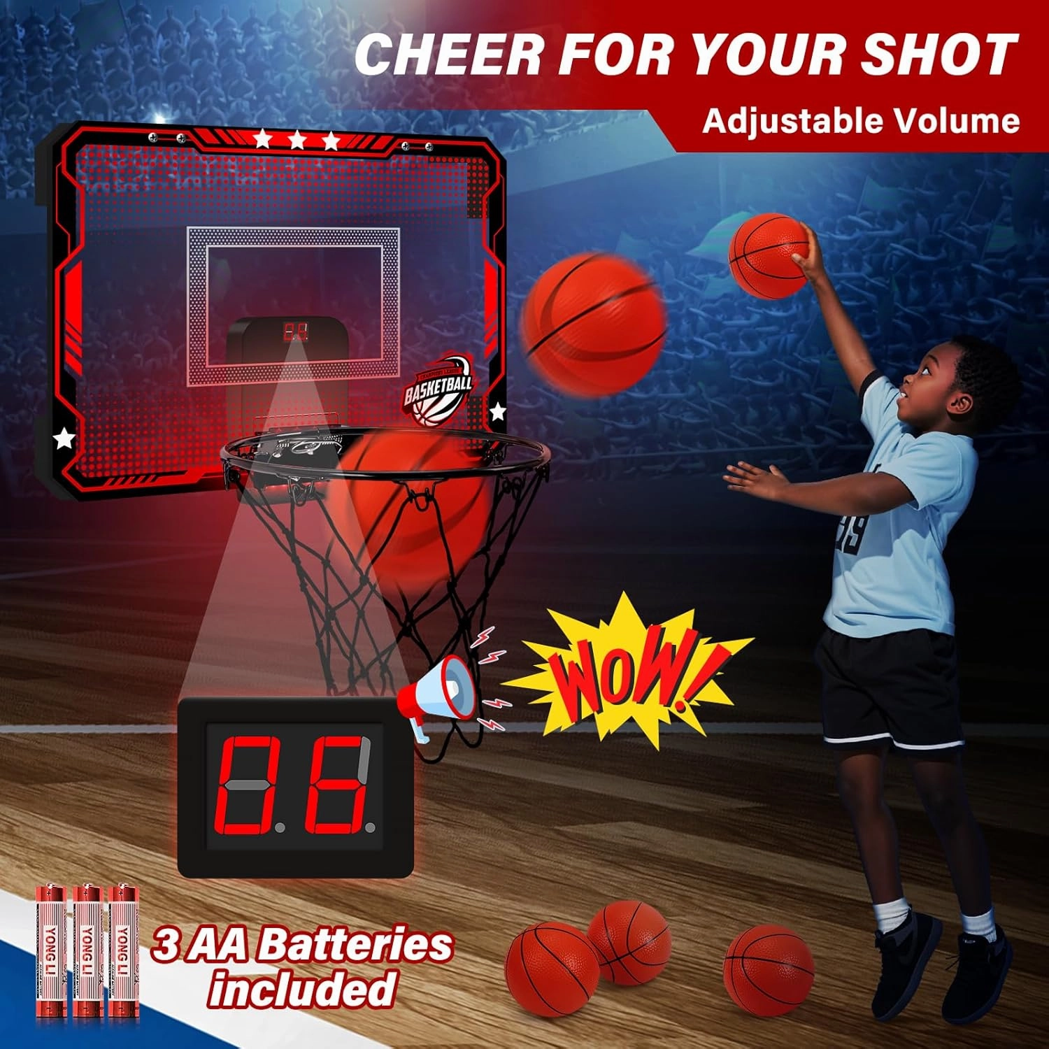 Indoor Mini Basketball Hoop for Kids - Over The Door Basketball Hoop with Balls, red