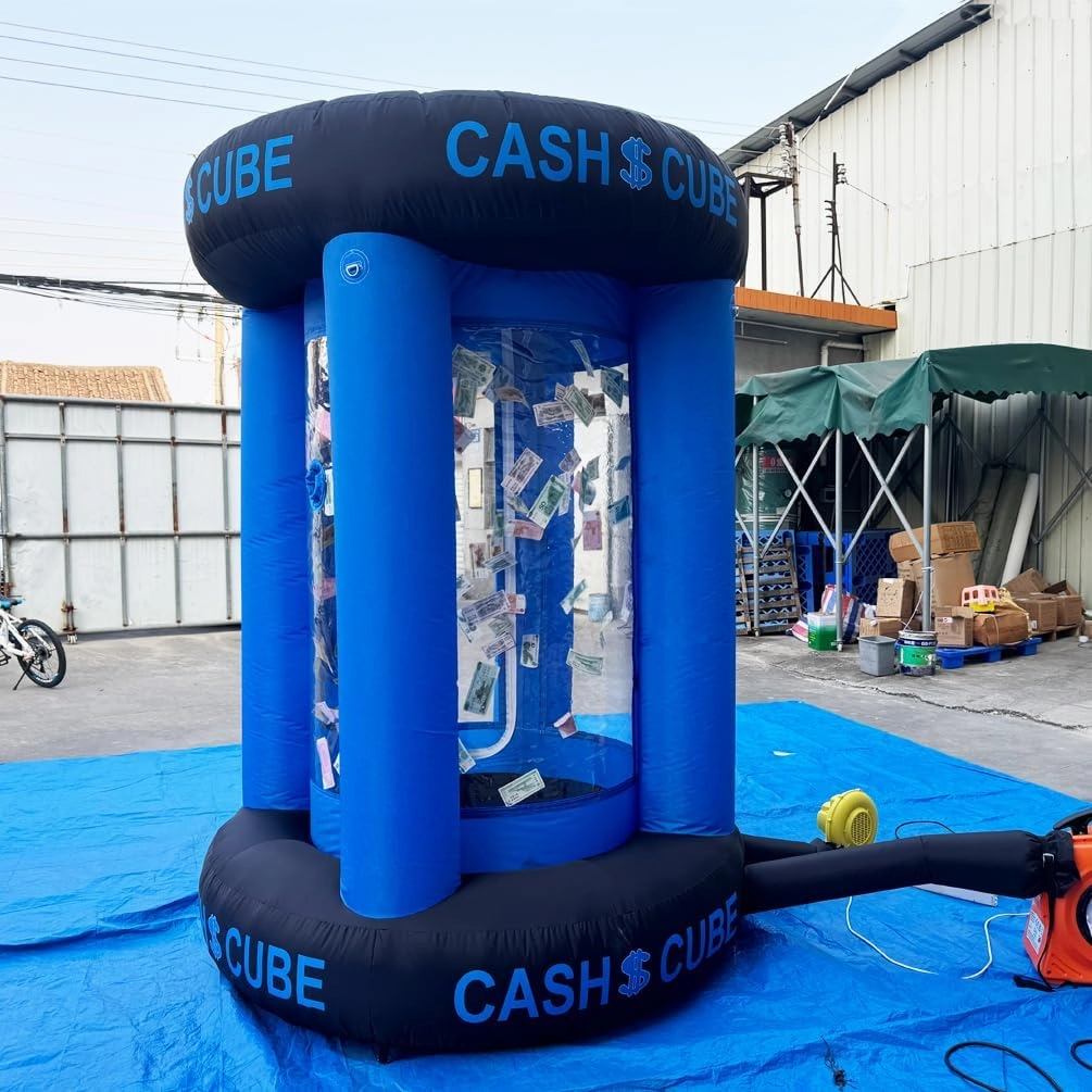 Inflatable Cash Cube Booth Inflatable Cube Cash Grab Machine Fast Money Booth Money Grab Machine with 2 Blowers for Promotion Advertising Events