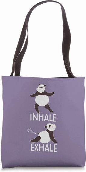 INHALE EXHALE Panda Bear Yoga Funny Farting Fart Meme Tote Bag
