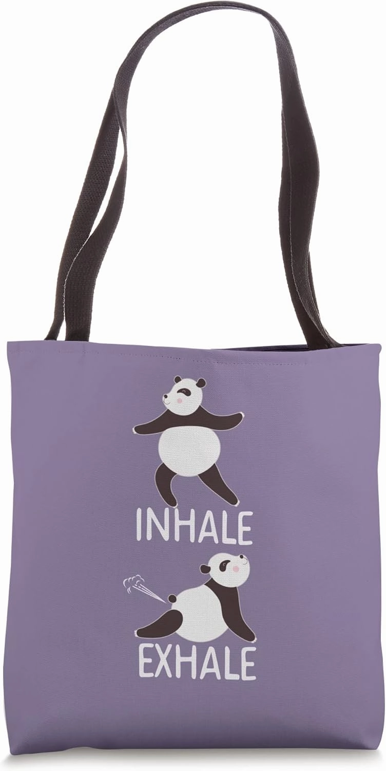 INHALE EXHALE Panda Bear Yoga Funny Farting Fart Meme Tote Bag