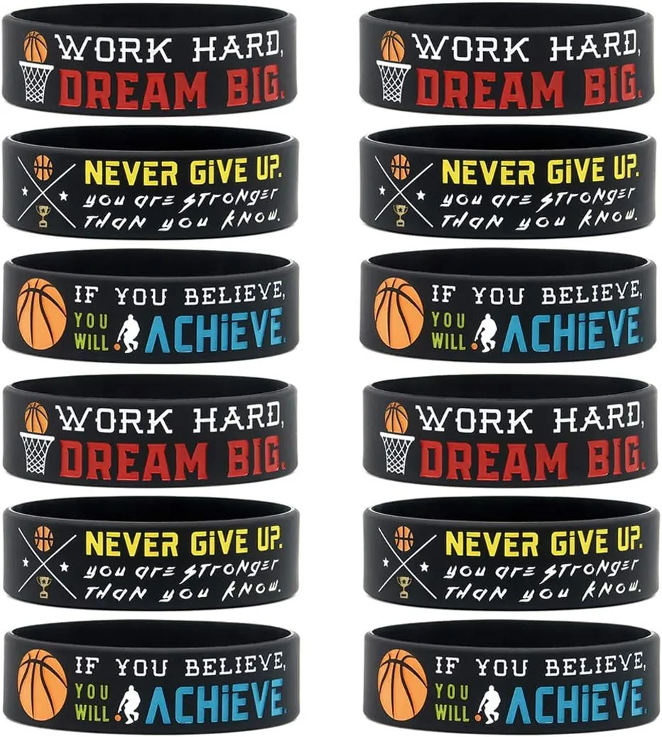 Inkstone (12-pack) Basketball Wristbands with Motivational Quotes - Wholesale Bulk Bracelets for Basketball Party Favors Awards Gifts for Team - Unisex for Men Women Adults