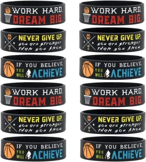 Inkstone (12-pack) Basketball Wristbands with Motivational Quotes - Wholesale Bulk Bracelets for Basketball Party Favors Awards Gifts for Team - Unisex for Men Women Adults