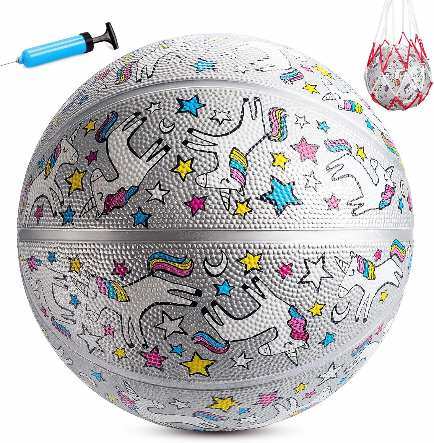 INPODAK Size 5 Basketball for Kids, Outdoor Basketball 27.5 Inch, Indoor Sport Ball with Pump and Mesh Bag, for Girls Boys Youth Birthdays, Christmas, Back-to-School and Parties