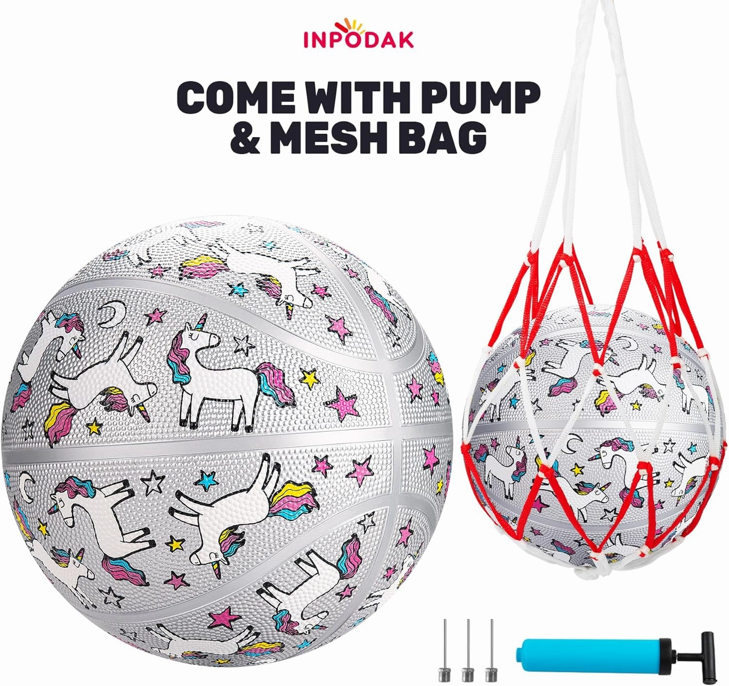 INPODAK Size 5 Basketball for Kids, Outdoor Basketball 27.5 Inch, Indoor Sport Ball with Pump and Mesh Bag, for Girls Boys Youth Birthdays, Christmas, Back-to-School and Parties
