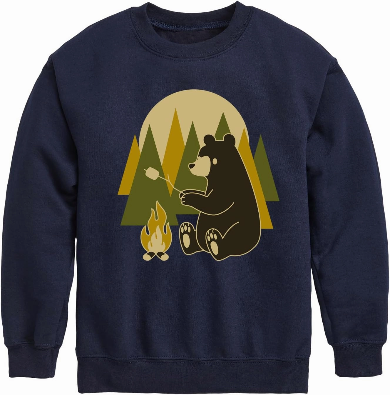 Instant Message - Bear Roasting Marshmallows - Toddler & Youth Crewneck Fleece Sweatshirt