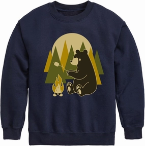 Instant Message - Bear Roasting Marshmallows - Toddler & Youth Crewneck Fleece Sweatshirt
