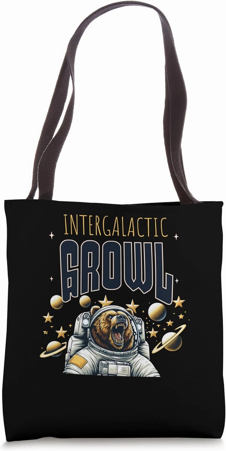 Intergalactic Growl Grizzly Bear Outer Space Planets Stars Tote Bag