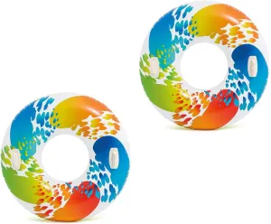 Intex 58202EP Inflatable 47 Inch Colorful Adult Whirl Tube Swimming Pool Raft Float w/Carry Handles and Repair Kit, Color and Style May Vary (2 Pack)