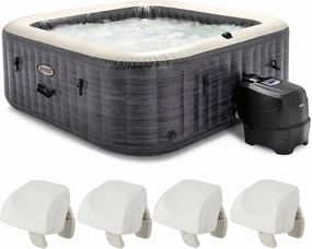 Intex PureSpa Plus Greystone Square Hot Tub 6 Person Inflatable 94" Outdoor Relaxing 170 AirJet Spa Bundled with 4 PureSpa Cushioned Headrest Pillows