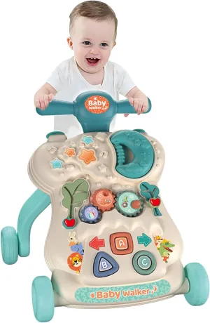 IoF Baby Push Walker, Walker for Baby Boy Girl 6-12 Months with Educational Play Learning Panel, Sit-to-Stand Walkers, Child Activity Center & Toys for 12-18 Months Baby Boys Girls(Green Moon)