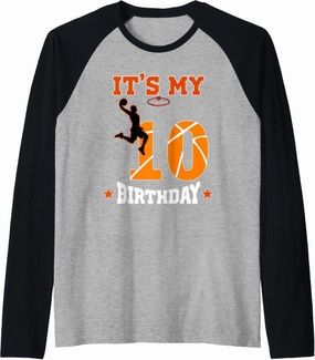 It's My 10th Birthday Basketball Dunk Boy 10 Years Old Raglan Baseball Tee