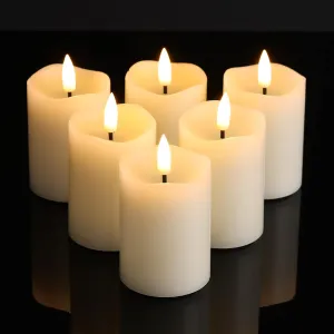 Ivory Real Wax Flameless Votive Candles with Timer, 2x3 inch Flickering LED Pillar Candles Battery Operated Set of 6