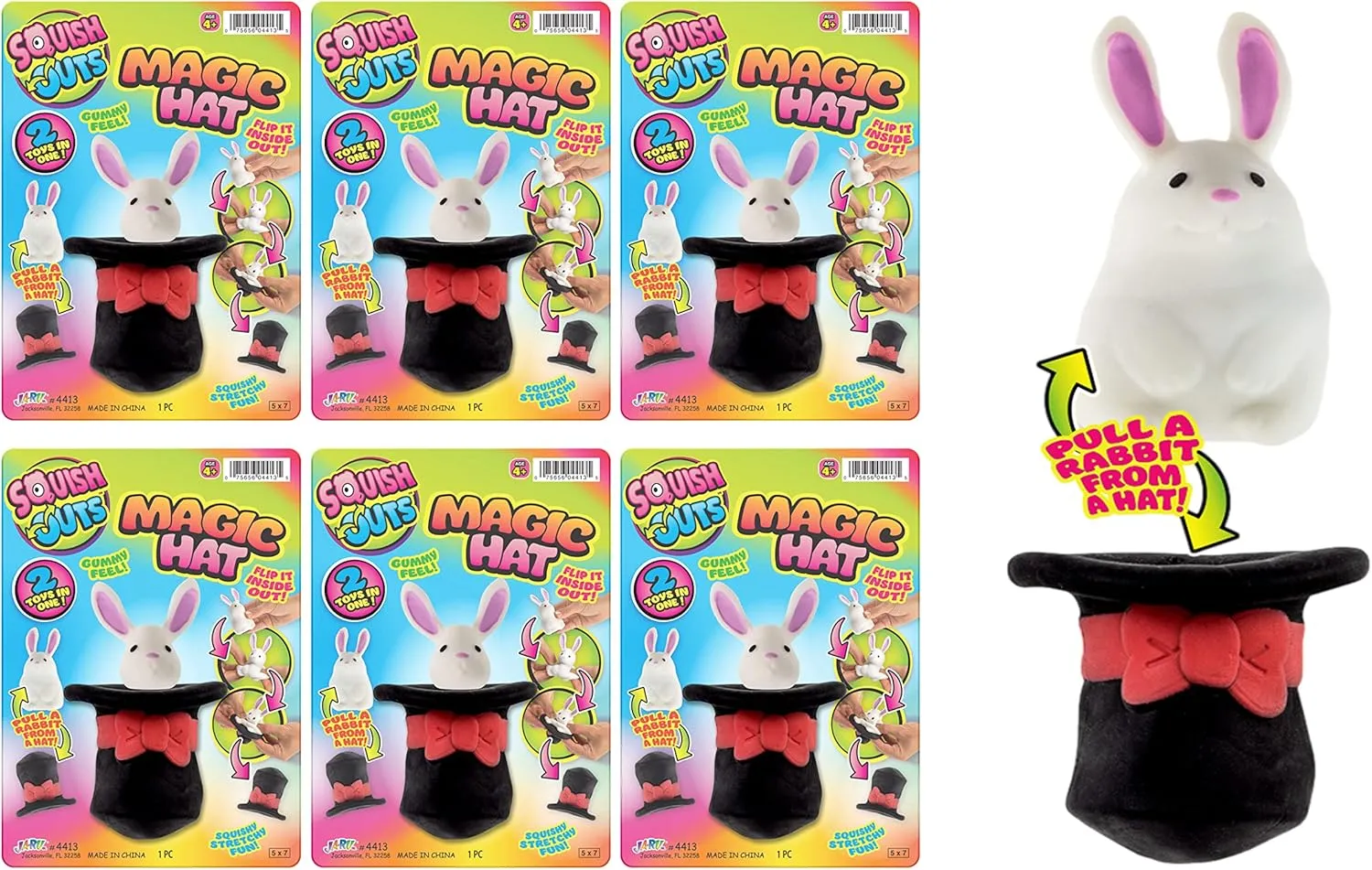 JA-RU Squish Outs Mini Squishy Rabbit in The Hat (6 Rabbit Toys) Cute Mini Fidget Animals. Mochi Squishy Toys for Kids. Stress Relief Slow Rising Squeeze Toys. Bulk Party Favors Easter Egg. 4413-6s
