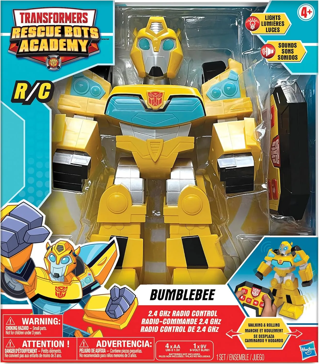 Jam'n Hasbro: Transformers Rescue Bots Academy: Bumblebee RC Robot - 12" Walking Transformer, Lights & Sounds, Radio Controlled, Full Function, 2.4 GHz
