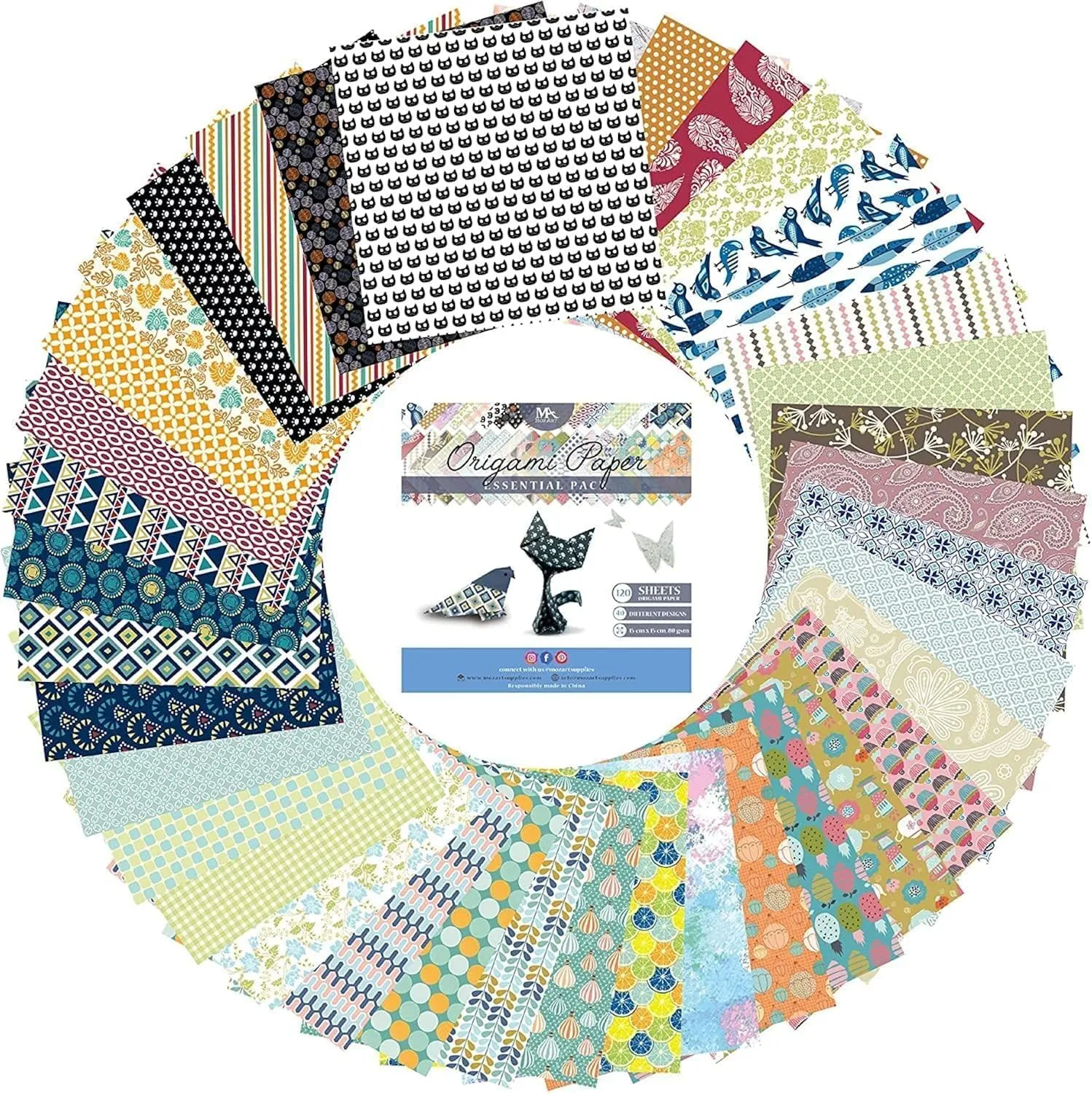 Japanese Origami Paper Set - 120 Sheets - Traditional 6x6 Folding Kit Featuring Floral, Animal, Aztec, Geometric Designs for Kids and Adults