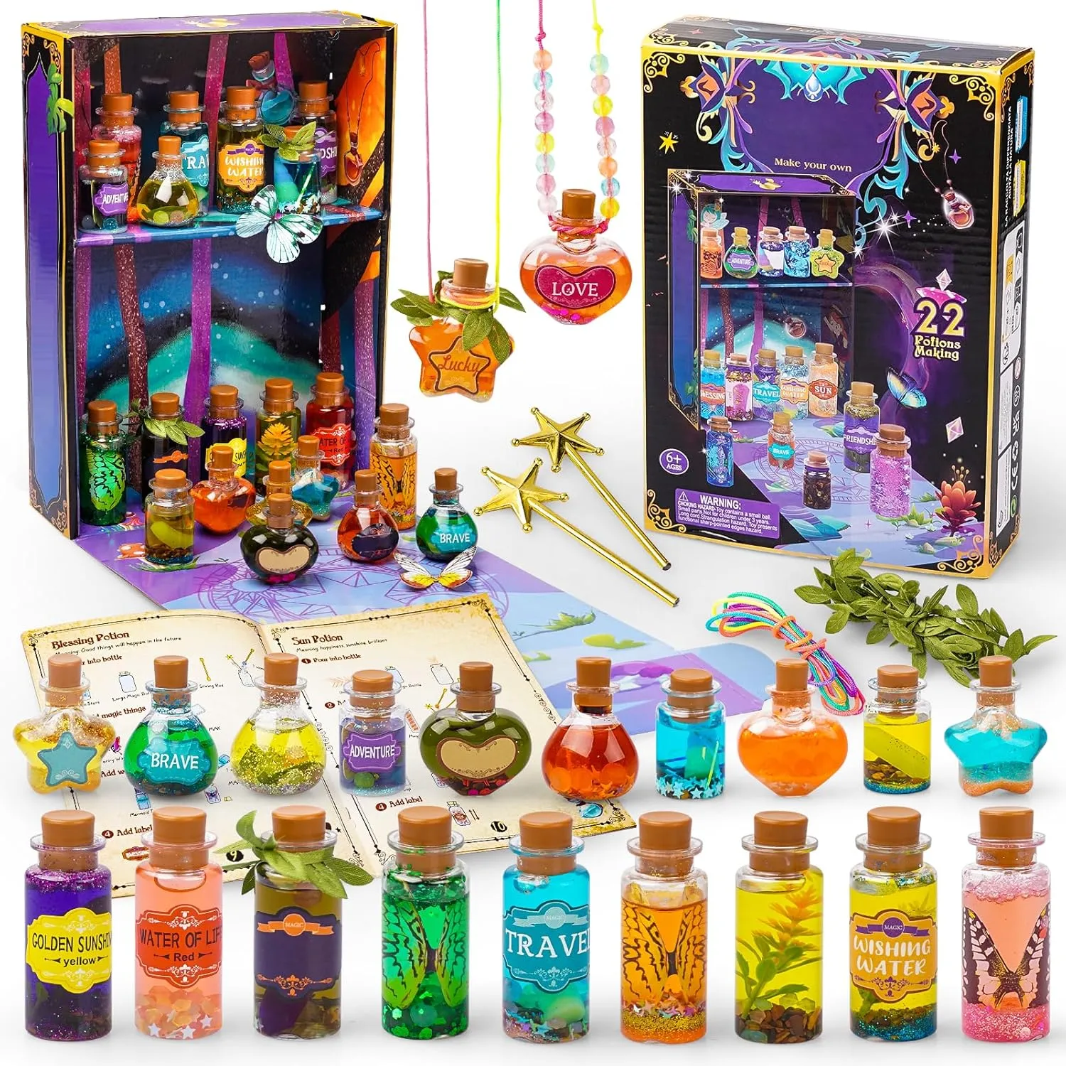 JEEKALO Fariy Magic Glow Potion Set Kits for Kids, Magic Kids Mix Potion DIY Making kit 22 Bottles,Creative Toy Art Craft Set Christmas Birthday Present for Girls Boys Age 6 7 8 9 10 11 12